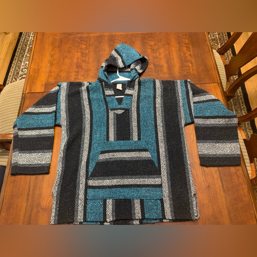 Sun Specs Womens XL  Baja Hooded Poncho Sweater Pullover Made In Mexico Hoodie